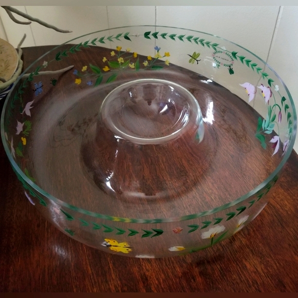 Vintage I. Godinger Hand-Painted & Signed Chip & Dip Serving Bowl - Picture 3 of 6